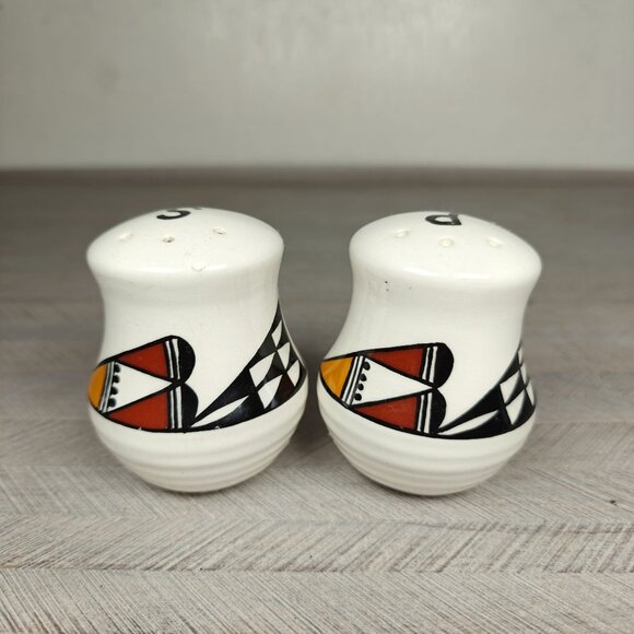 Acoma Pottery Native American Salt & Pepper Shakers Geometric Pattern - Picture 4 of 9